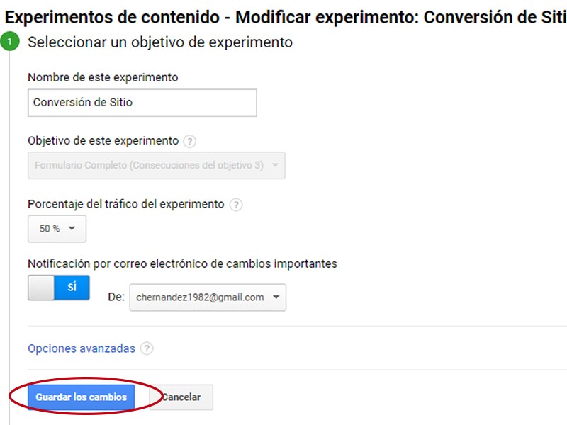 Testeo A/B con Google Analytics 3 Configuración Experimento